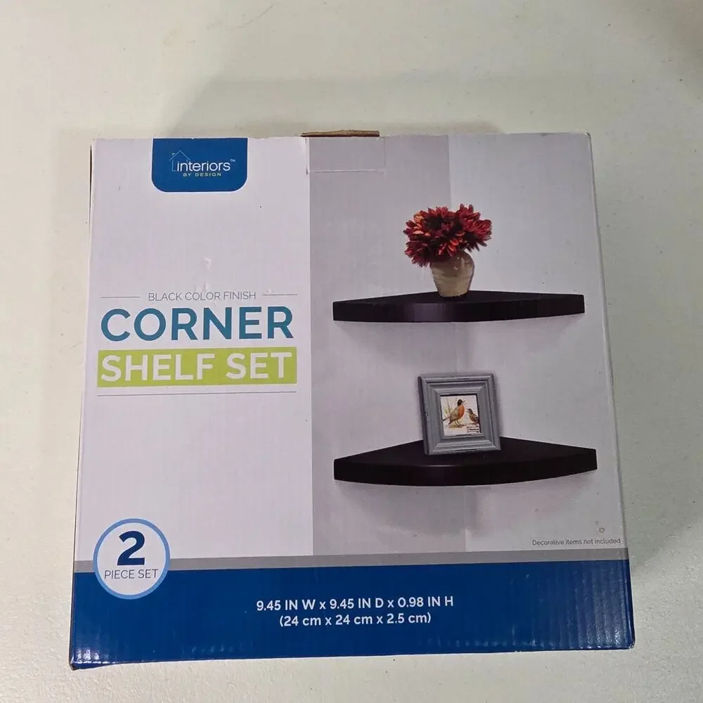 Interiors By Design Black Corner Shelf Set 2 Pc Floating Wall Shelves